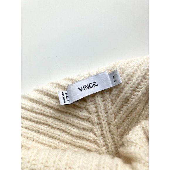VINCE Ivory Cream Wool Cashmere Rib Knit Sleeveless Turtleneck Sweater, Size S - Picture 10 of 13